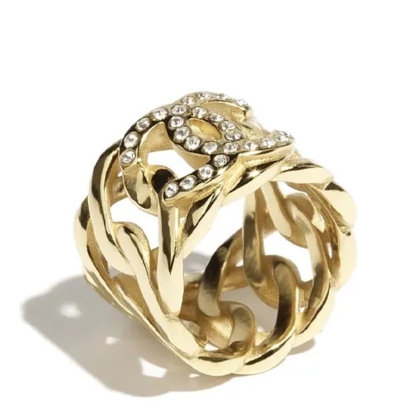 Authentic CHANEL Ring Metal/Strass/Dore Rhinestone S:6 - Picture 3 of 14